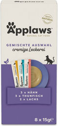 Produktbild von Applaws Cremige Leckerei Mixpaket für Katzen mit Huhn, Lachs und Thunfisch 32 x 15 g