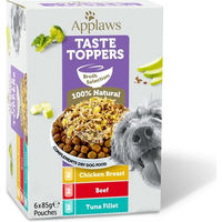 Produktbild von Applaws Dog Taste Toppers Hundeverwöhnung Multipack mit Huhn Rind und Thunfisch in Brühe 6x85g
