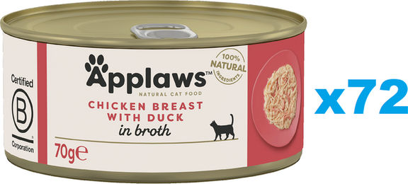 Produktbild von Applaws Katzen Nassfutter Adult Hähnchenbrust mit Ente in Sauce 72x70g mit hohem Fleischanteil ohne Farb- und Aromastoffe - 72 x 70 g