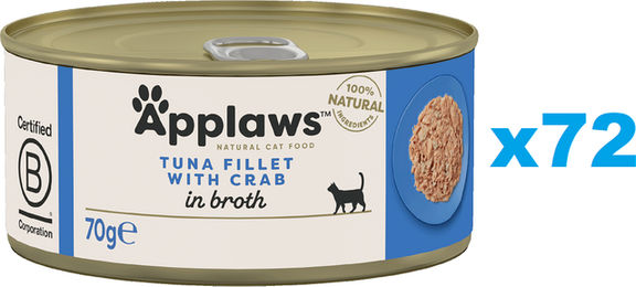 Produktbild von Applaws Katzen Nassfutter Adult Thunfisch und Krabben in Brühe 72x 70 g
