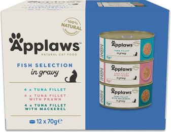 Produktbild von Applaws Katzen Nassfutter Fisch-Auswahl mit Thunfisch und Garnele in Soße getreidefrei 24 x 70 g