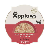 Produktbild von Applaws Katzen Nassfutter Hühnerbrust und Ente Stückchen in Sauce für erwachsene Katzen 10 x 60 g mit hohem Fleischanteil