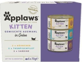 Applaws Katzen Nassfutter Kitten Mixpaket mit Huhn, Thunfisch und Sardine in Gelee, glutenfrei, 6 x 70 g - 6 x 70 g – Bild 1 von 9