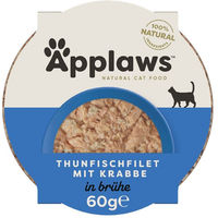Produktbild von Applaws Katzen Nassfutter Thunfisch mit Krabbe für alle Altersstufen 10x60g ohne Farb- und Aromastoffe