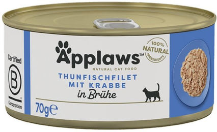 Produktbild von Applaws Katzen Nassfutter Thunfischfilet und Krabbenfleisch für Adult mit hohem Fleischanteil 24x70g