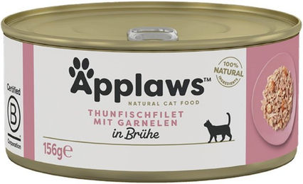 Produktbild von Applaws Katzen Nassfutter Thunfischfilets und Garnelen für Adult, ohne Konservierungsstoffe, 24x156g