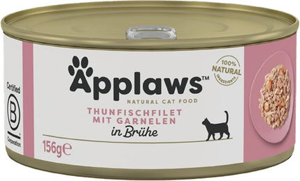 Applaws Katzen Nassfutter Thunfischfilets und Garnelen in der Dose, glutenfrei, hoher Fleischanteil, 24 x 156 g - 24 x 156 g – Bild 1 von 6