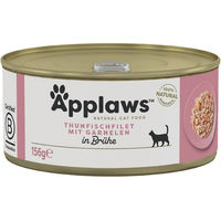 Produktbild von Applaws Katzen Nassfutter Thunfischfilets und Garnelen in der Dose, glutenfrei, hoher Fleischanteil, 24 x 156 g - 24 x 156 g