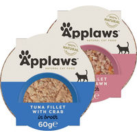 Produktbild von Applaws Katzenfutter Schälchen Thunfisch und Garnele Stückchen in Sauce 10 x 60 g