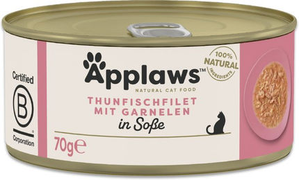 Produktbild von Applaws Katzenfutter Thunfischfilet mit Garnelen in Sauce, getreidefrei und ohne Zucker, 6 x 70 g