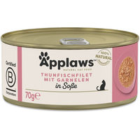 Produktbild von Applaws Katzenfutter Thunfischfilet mit Garnelen in Sauce, getreidefrei und ohne Zucker, 6 x 70 g