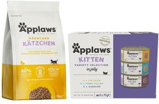 Produktbild von Applaws Kitten Mischfütterungs-Set mit Huhn 2kg und Auswahl 6x70g für Katzen mit hohem Fleischanteil und glutenfrei - 6 x 70 g