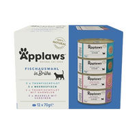 Produktbild von Applaws Nassfutter für ausgewachsene Katzen Fisch Selection Stückchen in Sauce 12 x 70g Dose - 12 x 70 g