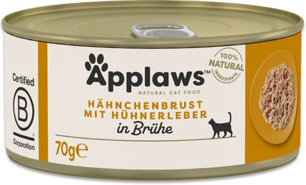 Produktbild von Applaws Nassfutter für Katzen Adult Hähnchenbrust mit Hühnerleber in Brühe 12 x 70 g