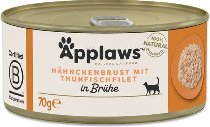 Produktbild von Applaws Nassfutter für Katzen Adult Hähnchenbrust mit Thunfisch in Brühe 12 x 70 g