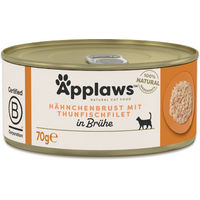 Produktbild von Applaws Nassfutter für Katzen Adult Hähnchenbrust mit Thunfisch in Brühe 12 x 70 g