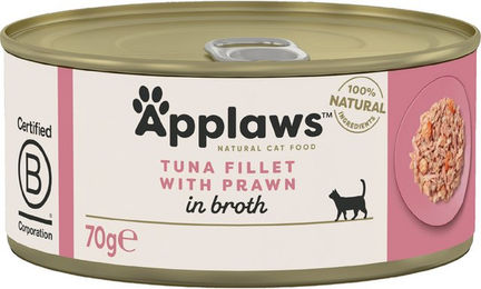 Produktbild von Applaws Nassfutter für Katzen Adult Thunfischfilet und Garnele in Brühe 6 x 70 g - 6 x 70 g