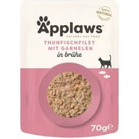 Produktbild von Applaws Nassfutter Katze Adult Thunfischfilet und Pazifik Garnele Stückchen in Sauce glutenfrei 24x70 g