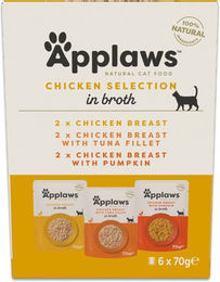 Produktbild von Applaws Probierpaket Katzen Nassfutter Adult Huhn Stückchen in Sauce 12 x 70 g Mixpaket glutenfrei