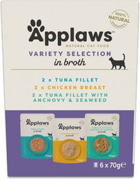 Produktbild von Applaws Probierpaket Katzen Nassfutter Adult Pouch mit Brühe Mix 12 x 70 g Thunfisch und Huhn glutenfrei