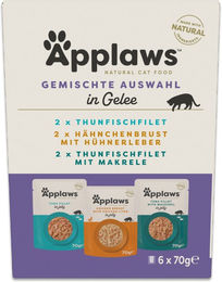Produktbild von Applaws Probierpaket Katzen Nassfutter Pouch in Jelly Mix mit Thunfisch und Hühnchen 24 x 70 g für Adult Katzen