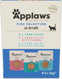 Produktbild von Applaws Probierpaket Nassfutter für Katzen Adult Mix aus Thunfisch und Garnele in Sauce 12 x 70 g