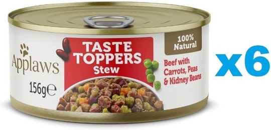 Produktbild von Applaws Taste Toppers Gulasch mit Rindfleisch Karotten und Erbsen Getreidefrei Stückchen in Sauce 6x 156 g