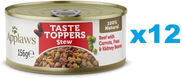 Produktbild von Applaws Taste Toppers Gulasch mit Rindfleisch Karotten und Erbsen Stückchen in Sauce getreidefrei 12x 156 g