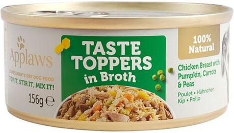 Produktbild von Applaws Taste Toppers Hähnchenbrust mit Kürbis und Erbsen in Brühe 156 g für Katzen
