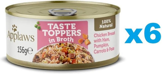 Produktbild von Applaws Taste Toppers Hähnchenbrust, Schinken und Kürbis in Brühe Katzen Nassfutter 6x 156 g