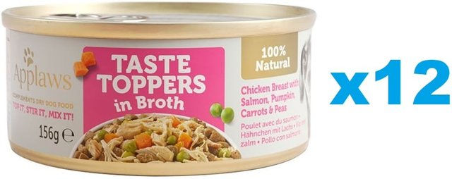 Produktbild von Applaws Taste Toppers Katzen Nassfutter Hähnchenbrust Lachs und Kürbis in Brühe 12x 156 g