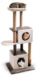 Aqpet Kratzbaum XXL 140cm mit Doppelhöhle, Plattform und Sisalseil in Beige und Braun – Bild 1 von 3