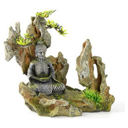 Aqua Della Aquariumdekoration Buddha auf einem Felsen Figur und Höhle in Grau für Fische – Bild 1 von 5