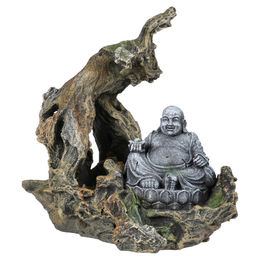 Aqua Della Aquariumdekoration Buddha sitzend auf Wurzel Grau 24x14,5x22 cm für Zierfische – Bild 1 von 7
