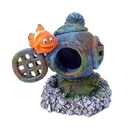 Aqua Della Aquariumdekoration Clownfisch mit Taucherhelm als Figur und Höhle für Meerwasser-Aquarien – Bild 1 von 4