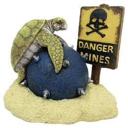 Aqua Della Aquariumdekoration Danger Mines mit Schildkröte aus Kunstharz 12x8,5x10,5 cm – Bild 1 von 3
