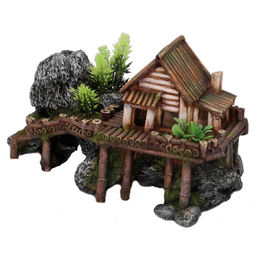 Aqua Della Aquariumdekoration Holzhaus mit Pflanzen als Figur und Höhle für Zierfische in Braun – Bild 1 von 2