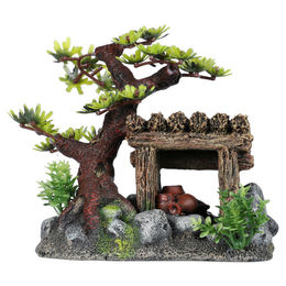 Aqua Della Aquariumdekoration Holzhütte als Figur und Höhle für Fische in Braun 15,5x10x14cm – Bild 1 von 3