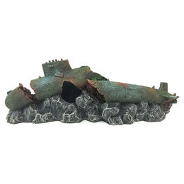 Produktbild von Aqua Della Aquariumdekoration Militär-U-Boot Figur und Höhle in Grau Größe L für Fische