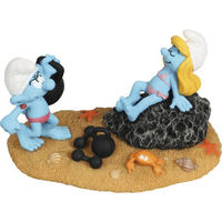 Produktbild von Aqua Della Aquariumdekoration Schlümpfe am Strand mit Schlumpfine und Muskelschlumpf aus Polyesterharz für Süß- und Salzwasser
