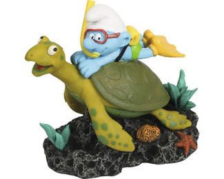 Produktbild von AQUA DELLA Aquariumdekoration Schlümpfe mit Schildkröte Figur und Höhle für Fische 13 x 7 cm
