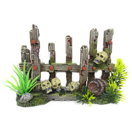 Aqua Della Aquariumdekoration Zaun mit Totenköpfen Figur und Höhle für Fische in Grün und Grau – Bild 1 von 2