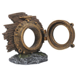 Produktbild von Aqua Della Steampunk Bullauge Aquariendekoration Gold S – Ornament aus Polyesterharz für Süßwasser und Salzwasser