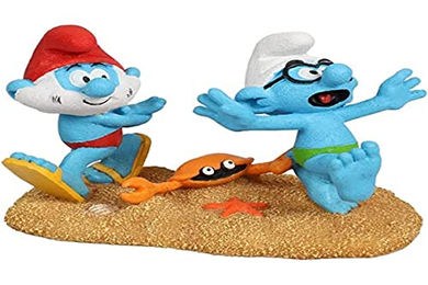 AquaDella Aquariendekoration Schlümpfe am Strand mit Papaschlumpf und Brillenschlumpf aus Polyesterharz für Süß- und Salzwasseraquarien – Bild 1 von 3