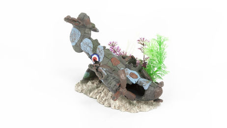 Aquatlantis Aquariumdekoration Flugzeug Figur und Höhle Grau Größe L – Bild 1 von 3