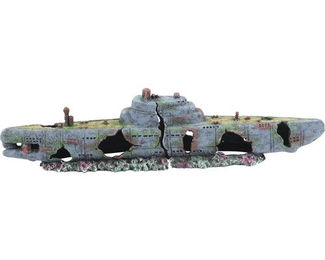 Aquatlantis Aquariumdekoration Tankschiff Figur und Höhle Grau 58x9,5x14,5 cm – Bild 1 von 2