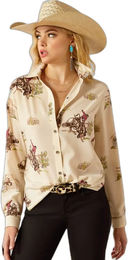 Ariat Homestyle Reitshirt Damen Langarm Beige Größe S – Bild 1 von 1