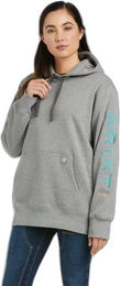 Produktbild von Ariat Rebar Graphic Kapuzenpullover Damen Grau aus Baumwolle wasserabweisend