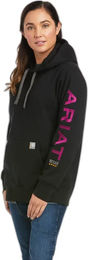 Produktbild von Ariat Rebar Graphic Kapuzenpullover Damen Schwarz Baumwolle Wasserabweisend