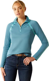 Produktbild von Ariat Sunstopper 3.0 Baselayer 1/4 Zip Reitshirt Damen Blau Türkis Größe L
